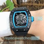 Richard Mille Replica AAA RM 055 Black Rubber Strap Blue Inner Bezel Watch
